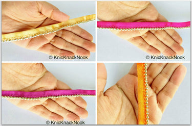 Satin Lace Trim Ribbon With Silver Gold Bead Piping, 13 Variations, Approx. 11 mm wide